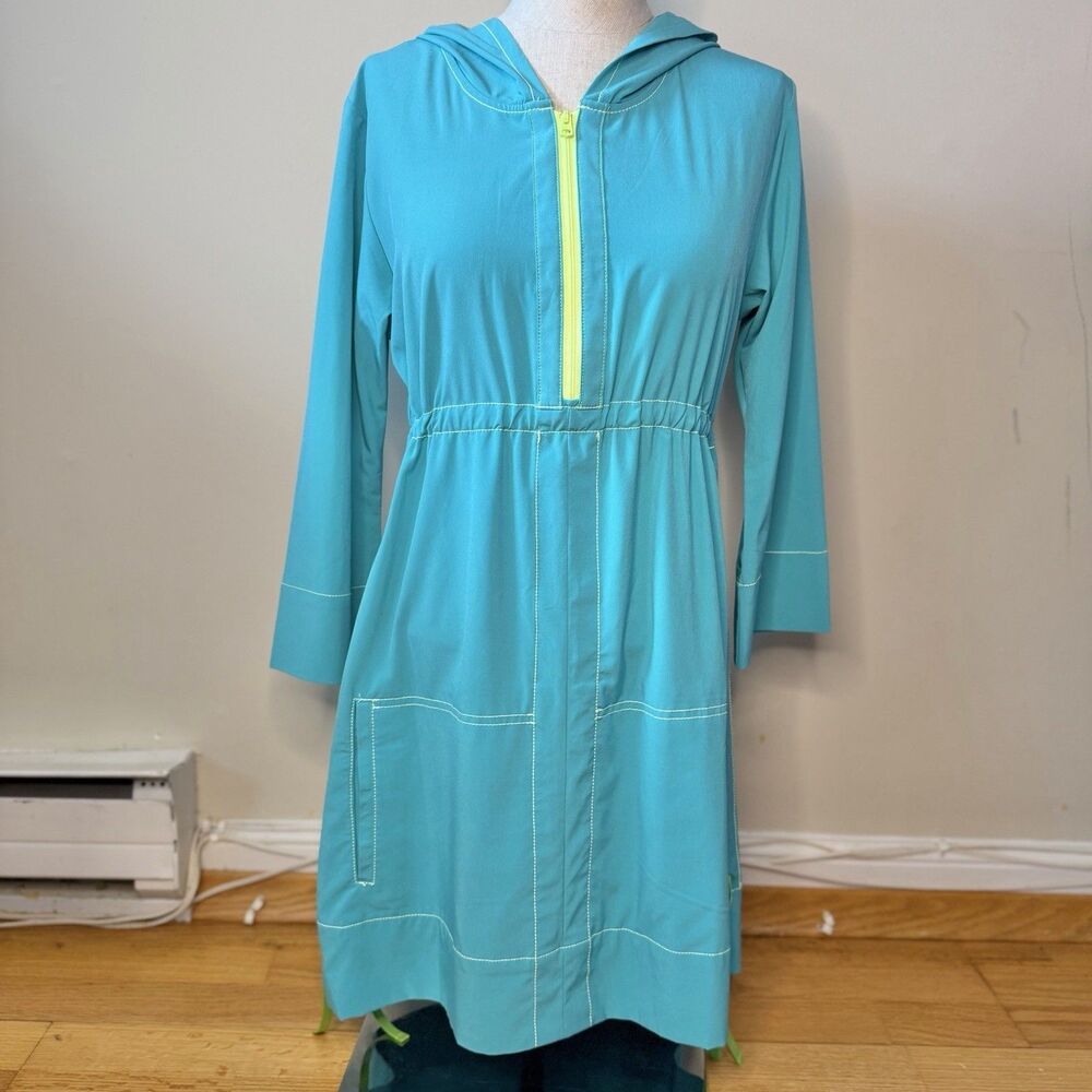 TITLE NINE Swelter Shelter Hoodie 1/2 Zip Nimblene Tunic Dress Aqua S EUC Pocket
